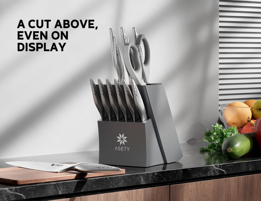 Premium Knife Set 15 PCS Stainless Steel Knife Set with Built-In Sharpener
