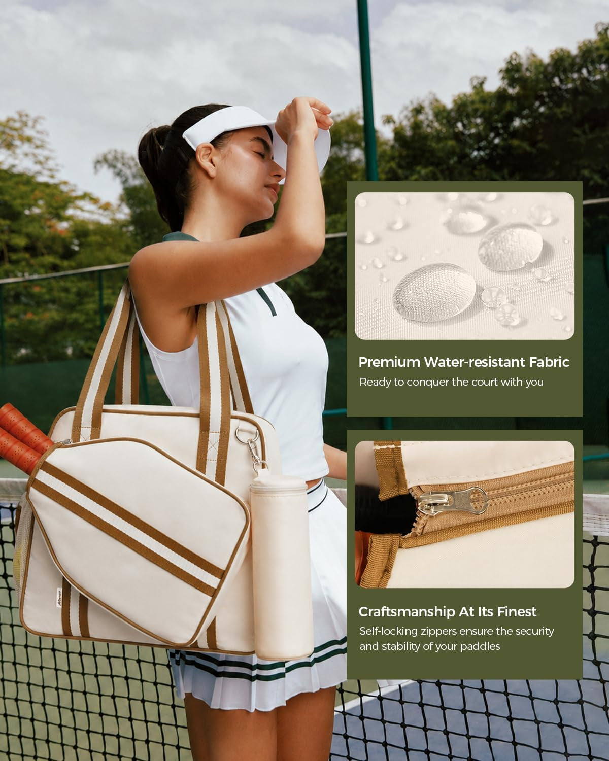 Pickleball Tote Bag for Women Men with Paddle Cover Pocket External Ball Bag 