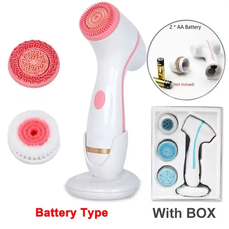 3 in 1 Electric Cleansing Brush Vibrations Facial Cleaner Face Massager Sonic Rotating Cleansing Brush Face Deep Cleansing Tool