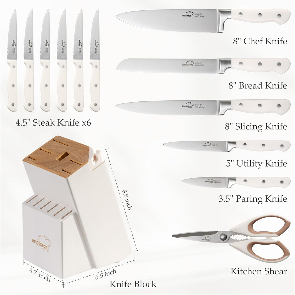 Knife Set, Kitchen Knives Set with Block and Sharpener 14 Pcs Full Tang Knives German Stainless 