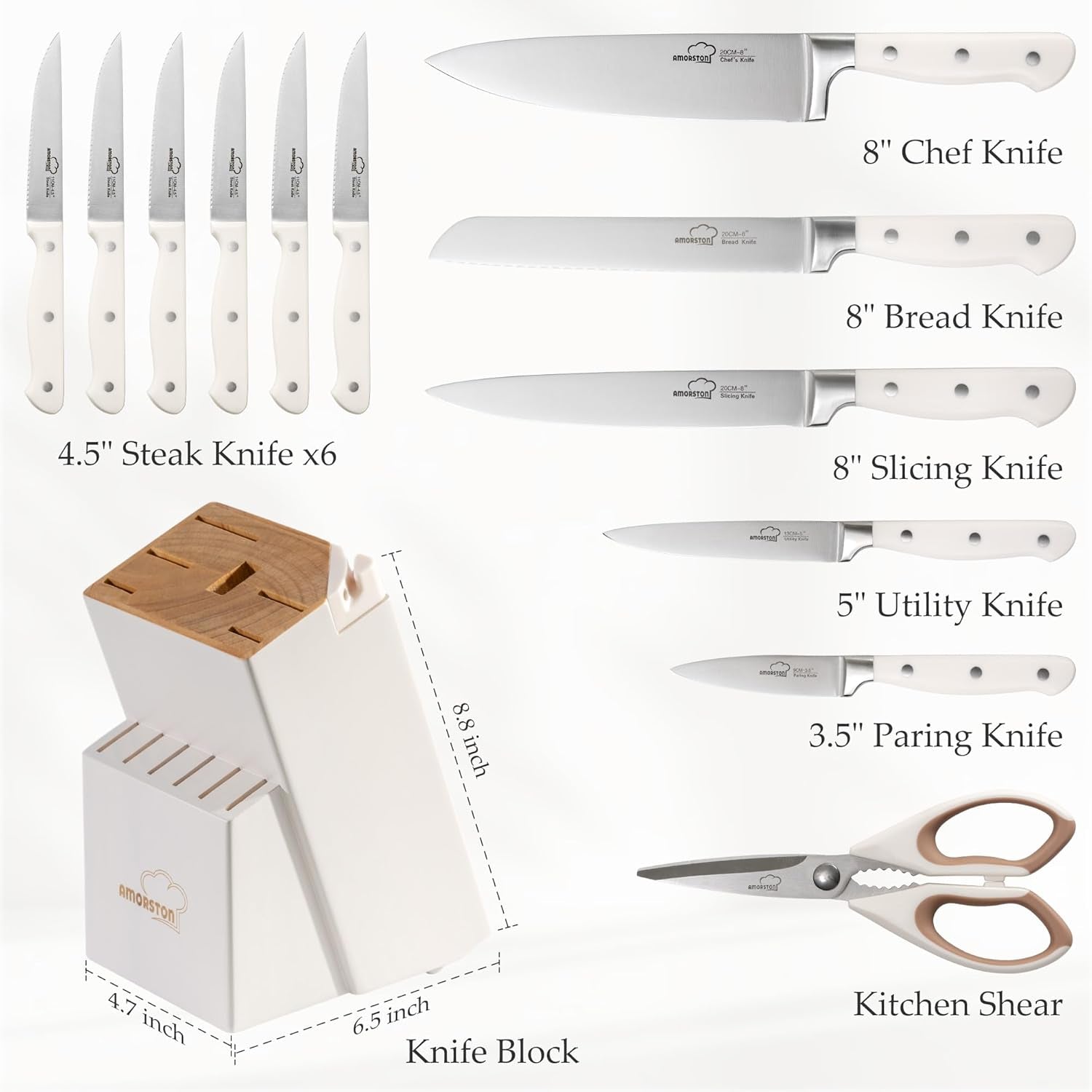Knife Set, Kitchen Knives Set with Block and Sharpener 14 Pcs Full Tang Knives German Stainless 