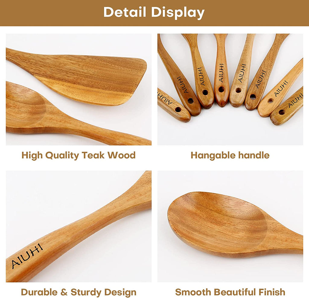 Wood Spoons for Cooking, Nonstick Kitchen Utensil Set