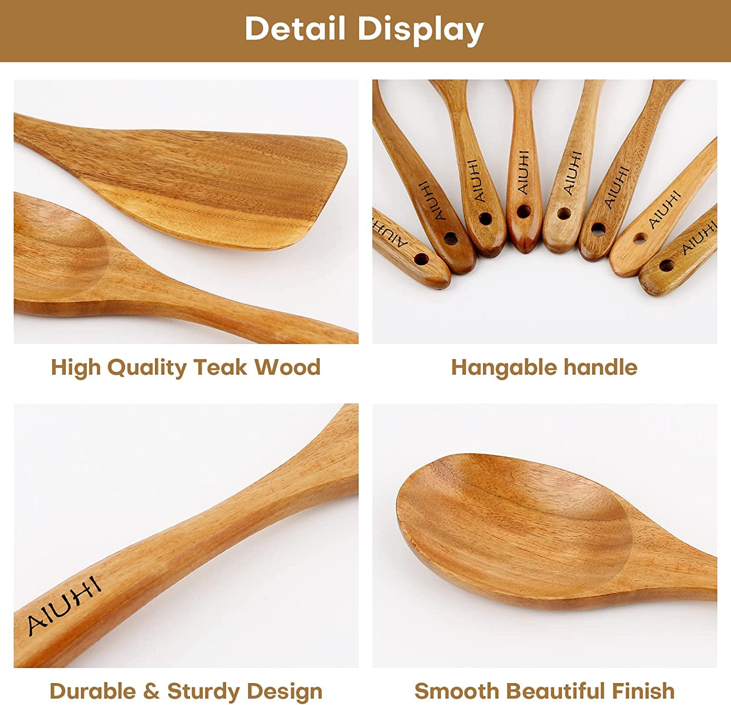 Wood Spoons for Cooking, Nonstick Kitchen Utensil Set