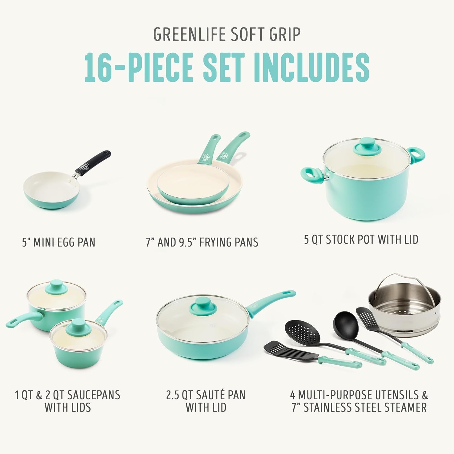 Soft Grip 16 Piece Cookware Set