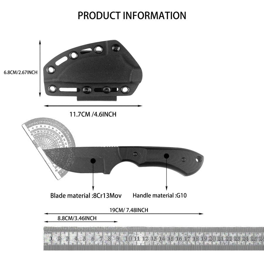 High-Hardness Fixed Blade Made of 8Cr13Mov Steel with G10 Handle Outdoor Camping Hiking and EDC Practical Cutting Knife for Men as a Gift.