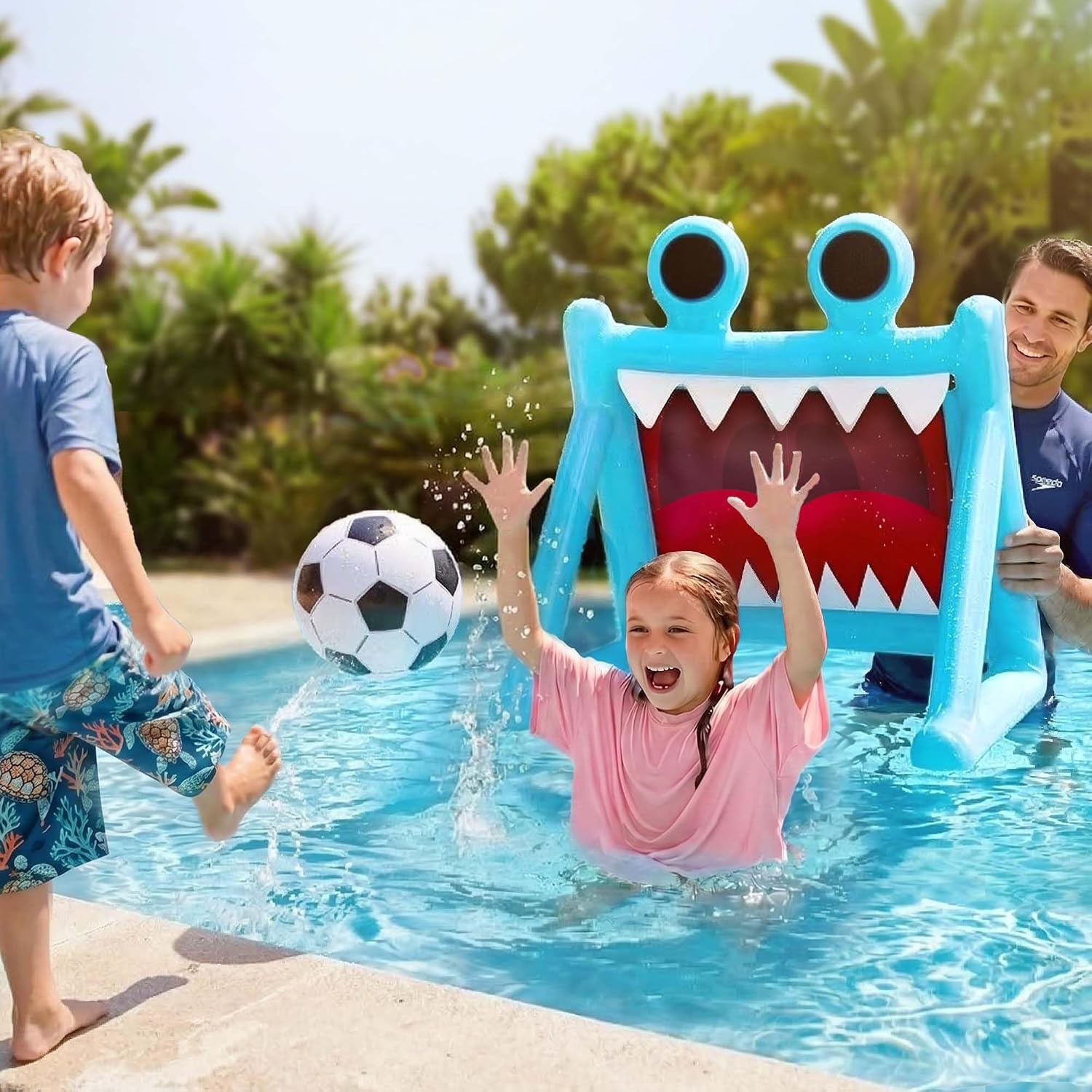 Kids Soccer Pool Toy, Inflatable Soccer Goal W/Balls
