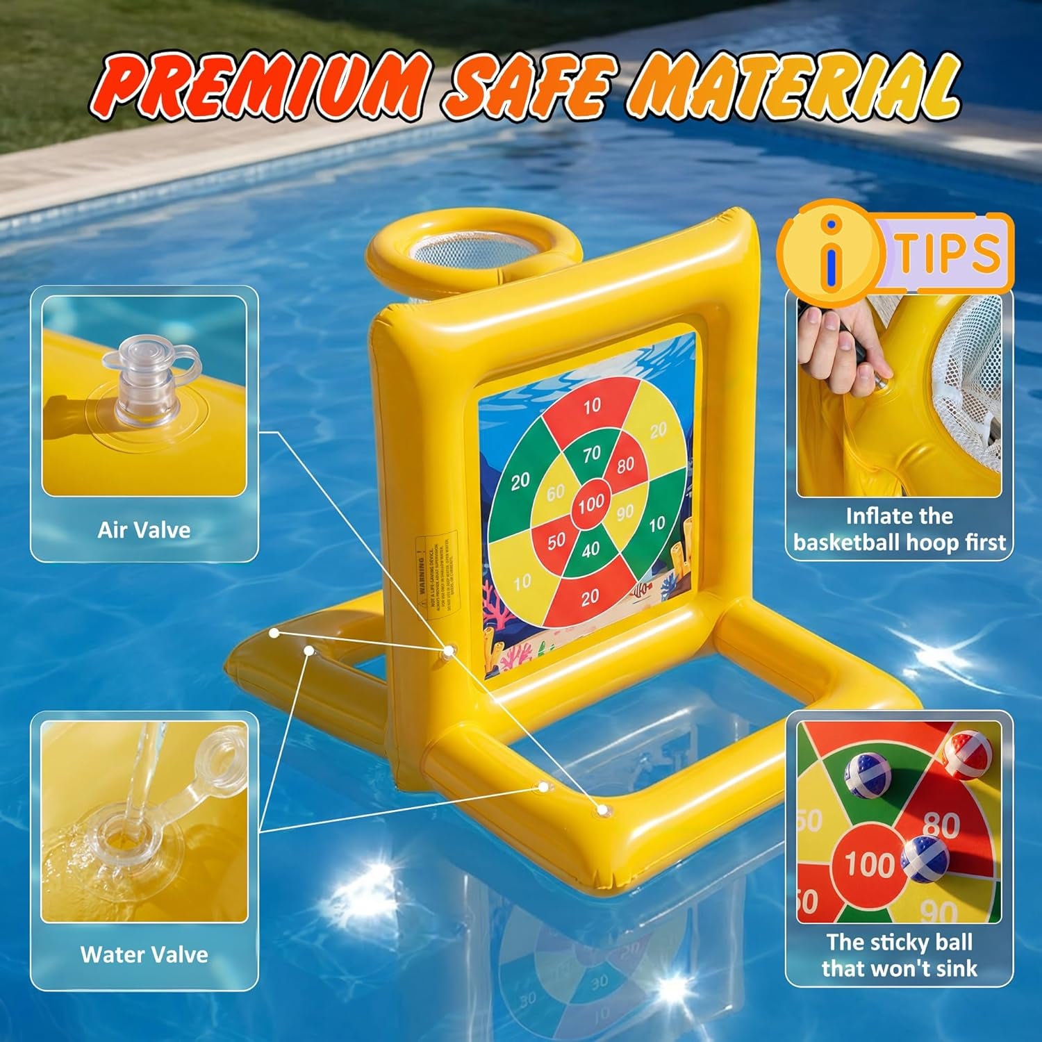 Premium Pool Toys for Kids & Adults, 2-In-1 Pool Basketball and Dart Board Game Set
