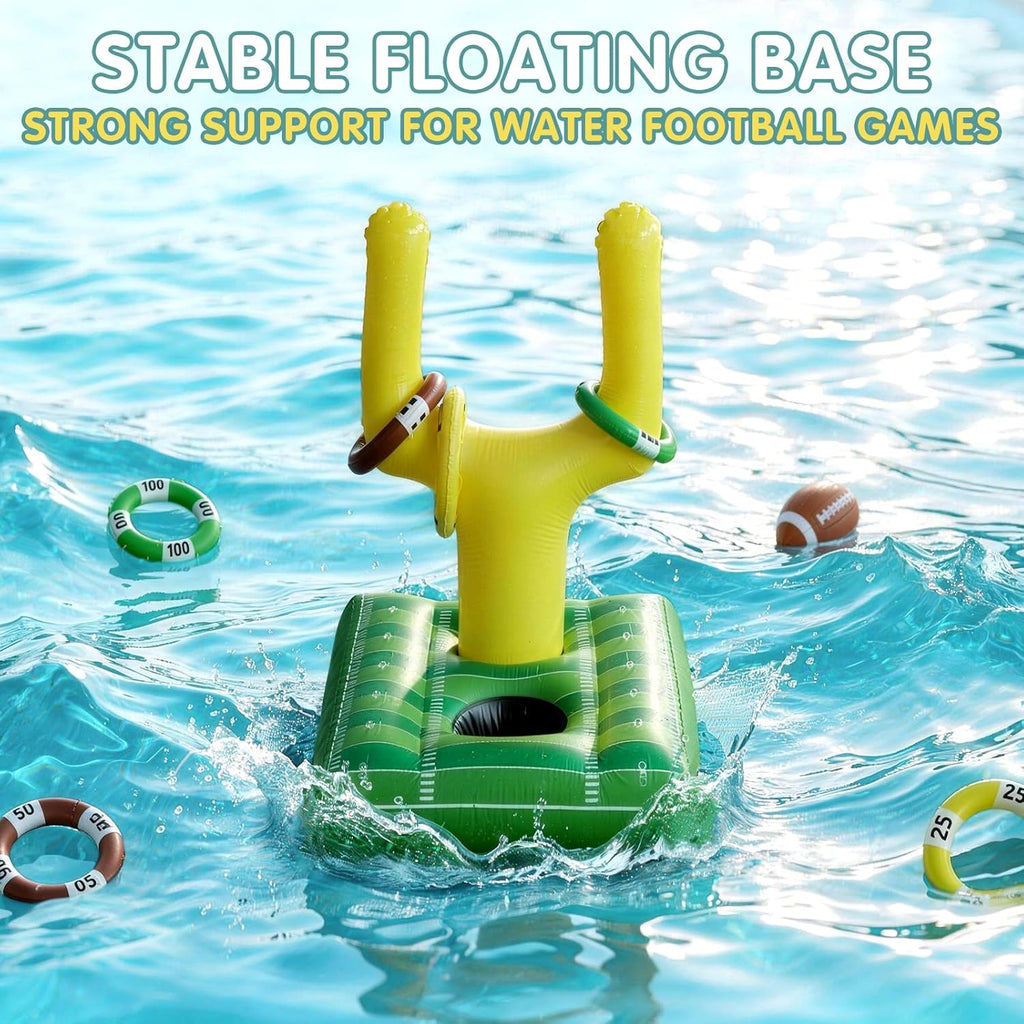 Inflatable Football Pool Ring Toss Game - 3-In-1 Floating Football Target for Swimming Pool