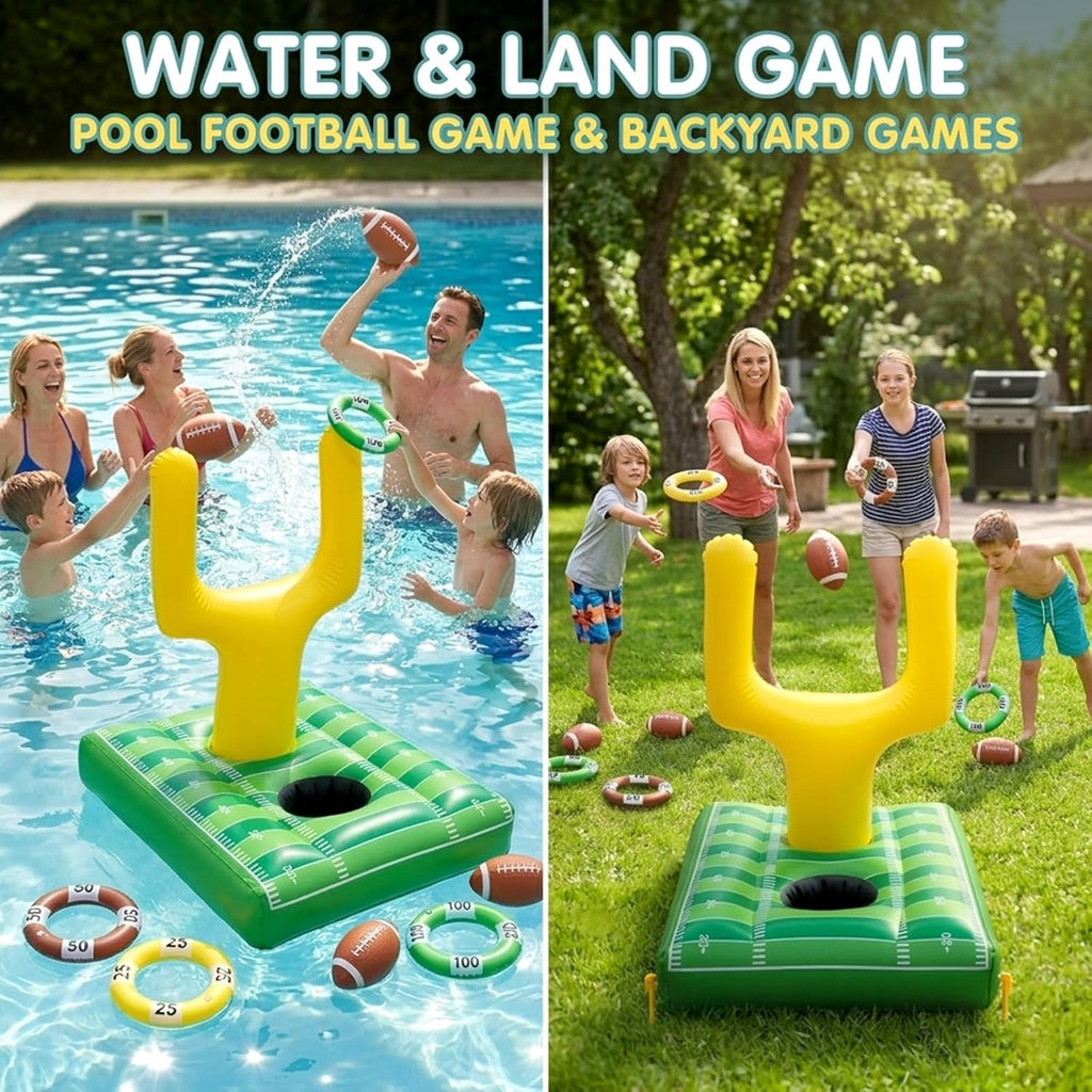 Inflatable Football Pool Ring Toss Game - 3-In-1 Floating Football Target for Swimming Pool