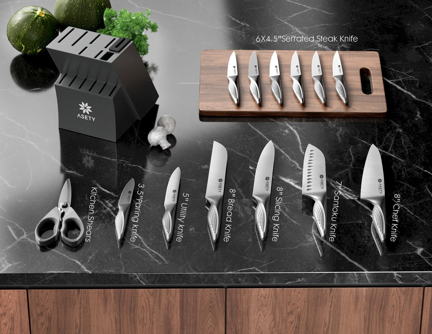 Premium Knife Set 15 PCS Stainless Steel Knife Set with Built-In Sharpener