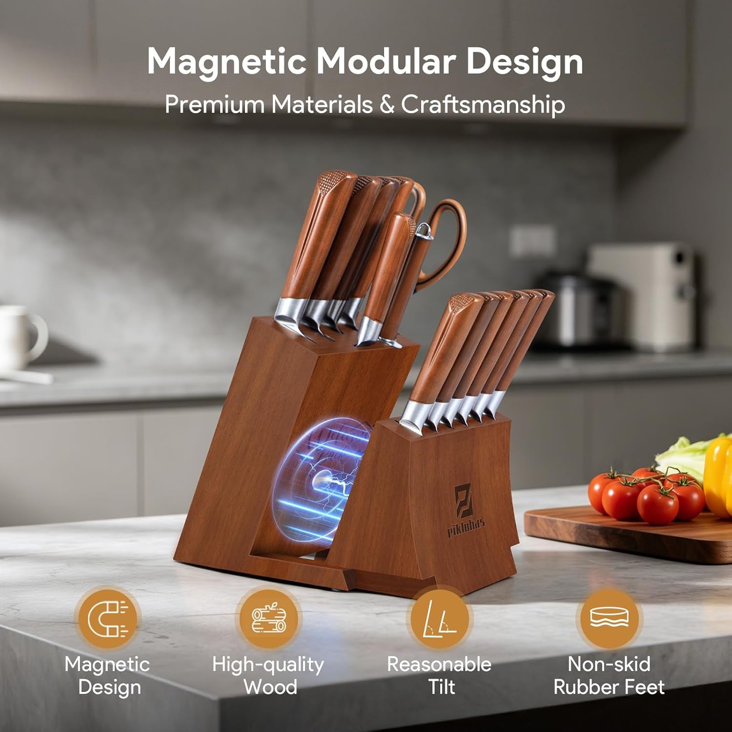 Premium Kitchen Knife  15 Pieces Knife Sets with Magnetic Detachable Knife Holder