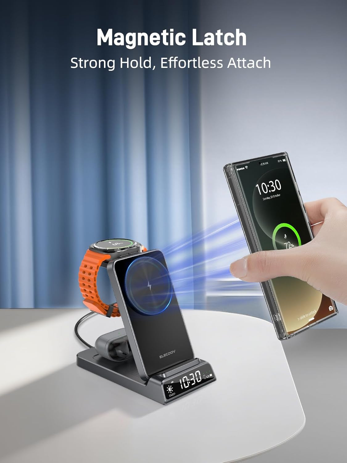Magnetic Wireless Charger for Samsung, 3 in 1 Charging Station for Samsung Galaxy 