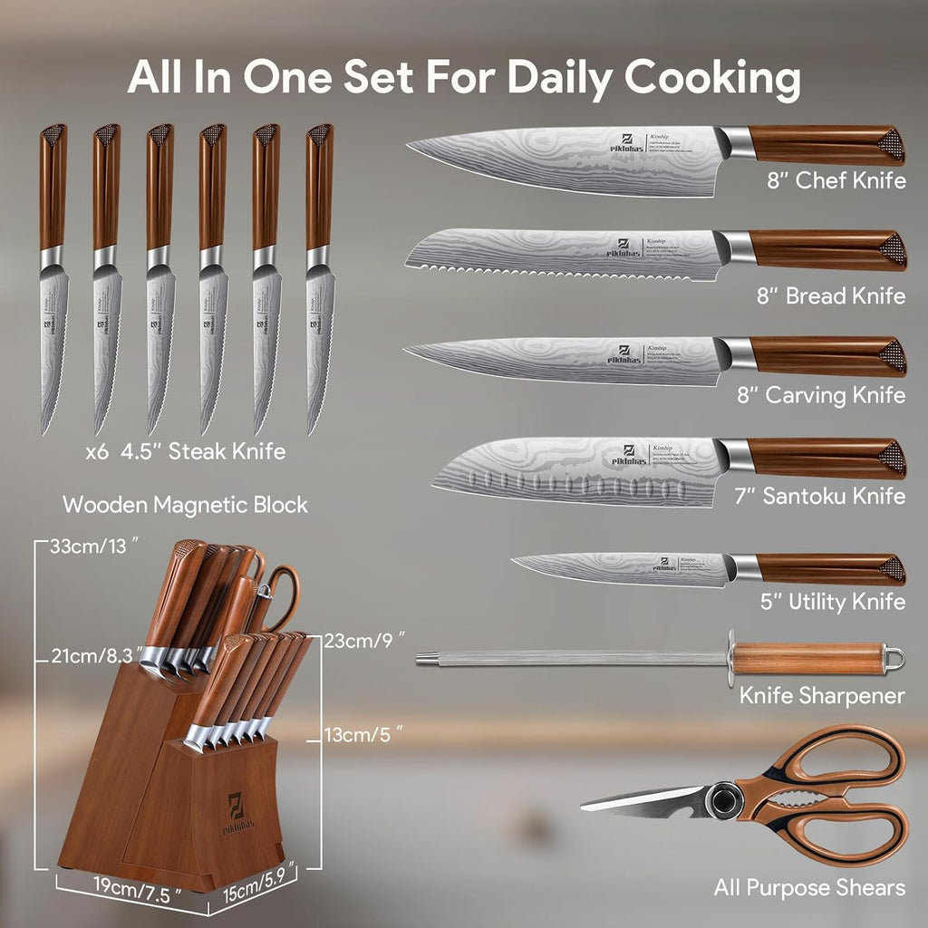 Premium Kitchen Knife  15 Pieces Knife Sets with Magnetic Detachable Knife Holder