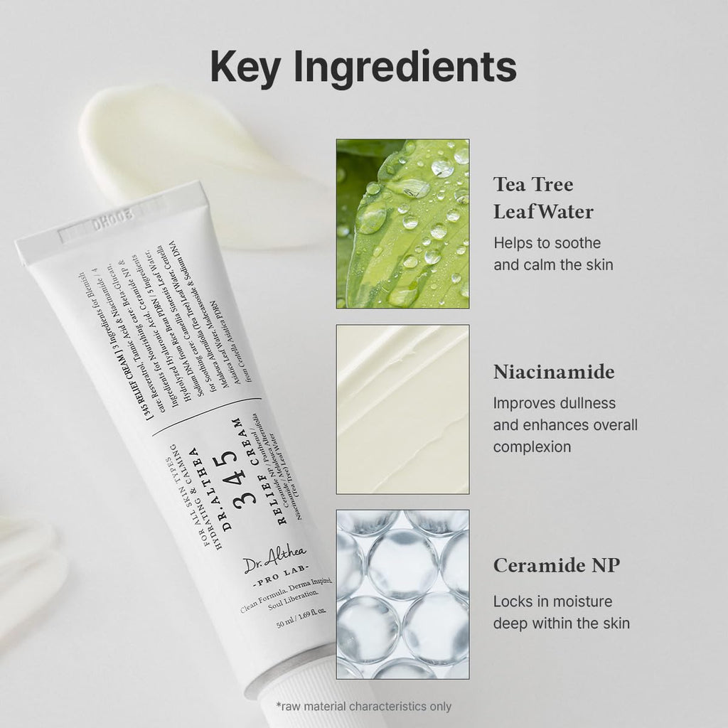 345 Relief Cream | PDRN & Hyaluronic Acid for Hydration, Blemish Care | Post-Acne Face Moisturizer with Centella & Niacinamide | Korean Vegan Skincare, 1.69 Fl Oz (Ver.2 - Pack of 1)