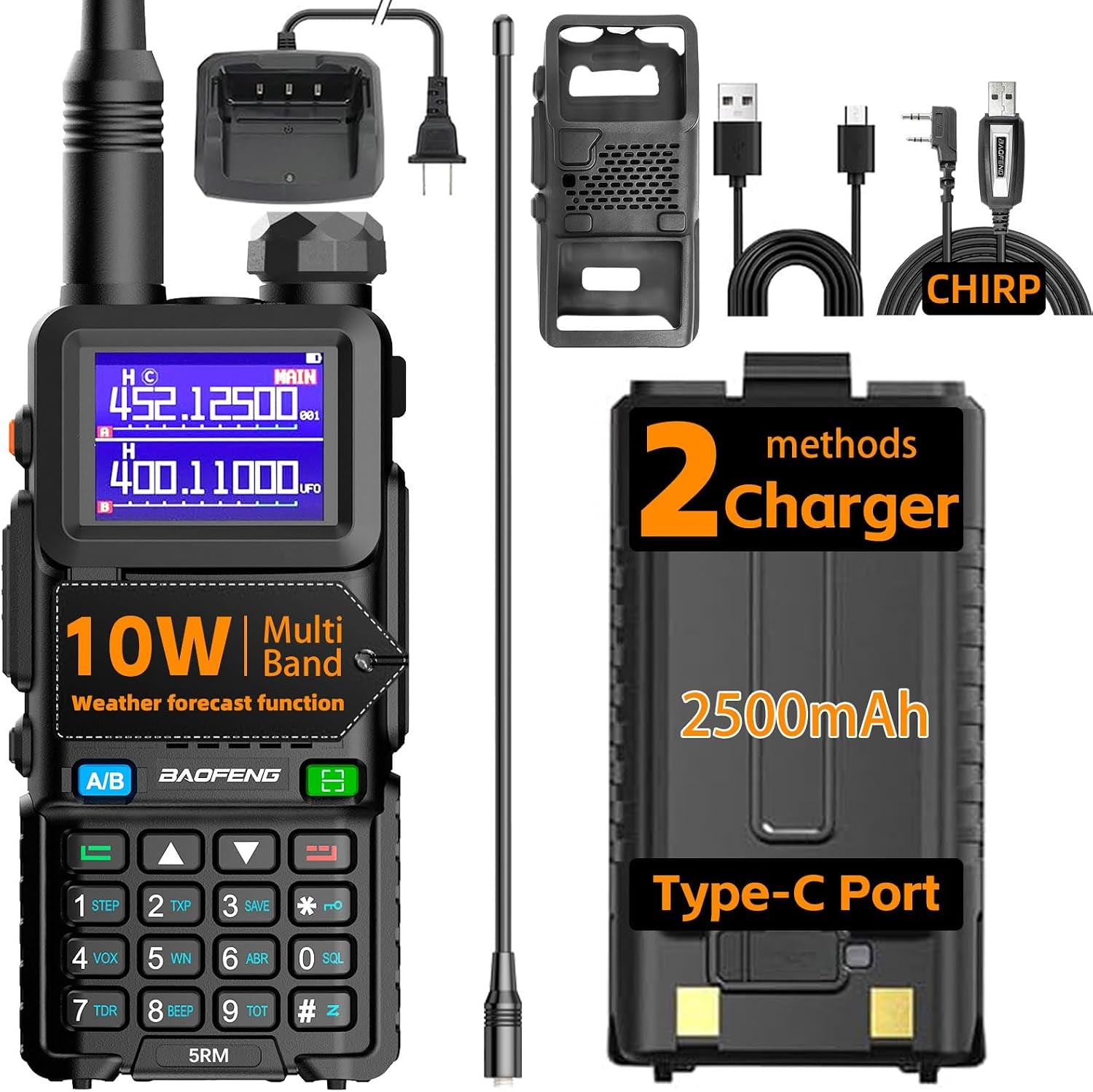 UV-5RM Ham Radio Handheld UV5R Dual Band-Long Range Walkie Talkies with NOAA Weather 