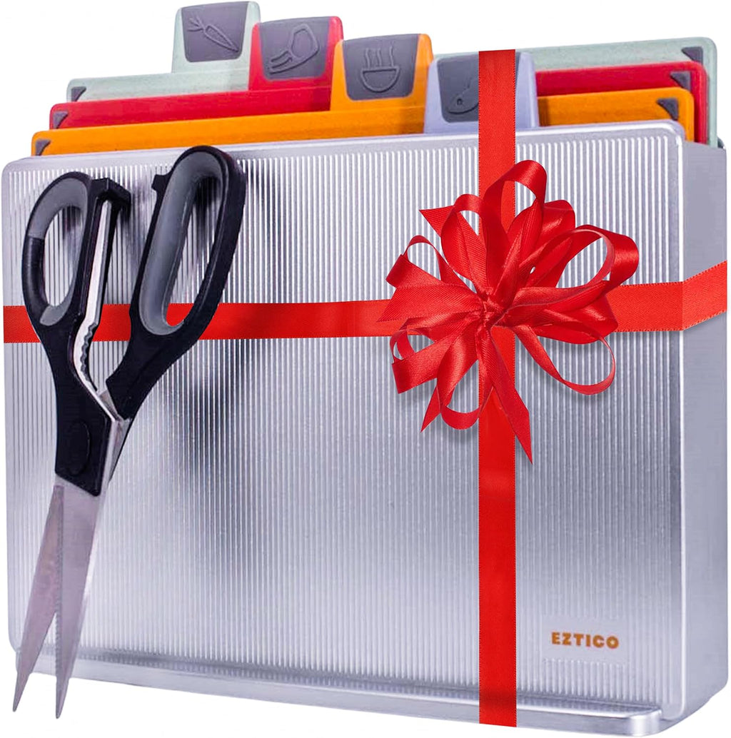 4-Piece Non-Toxic Cutting Board Set with Premium Scissors and Holder