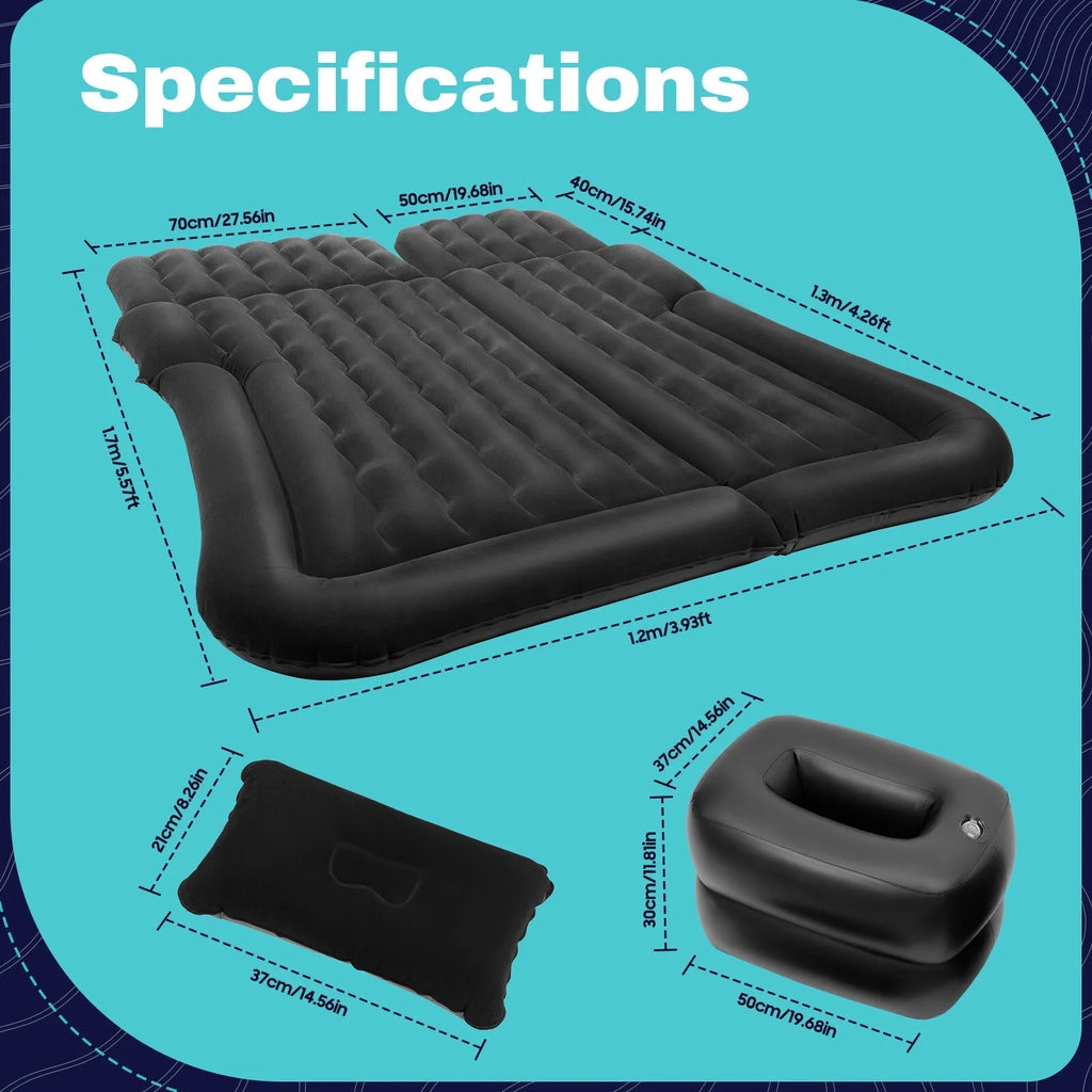 Heavy Duty Car Air Mattress 551LBS Load Flocking PVC Foldable with Pump Headrests Storage Bag for Camping Travel Home
