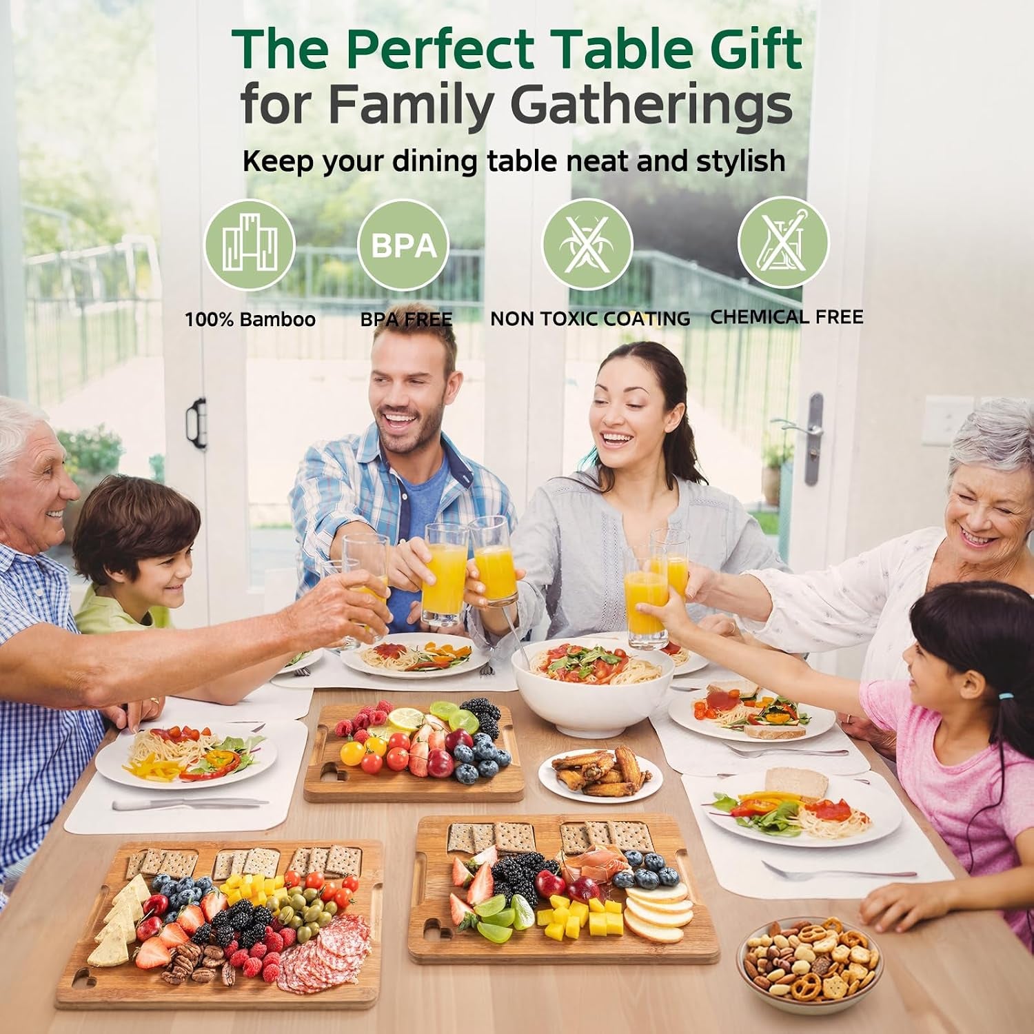Premium Bamboo Wood Cutting Board with Wood Storage Stand