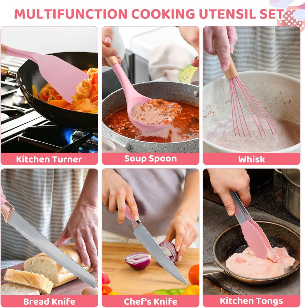 37 PCS Kitchen Utensils Set, Silicone Cooking Utensils Set with Knife Set and Holder