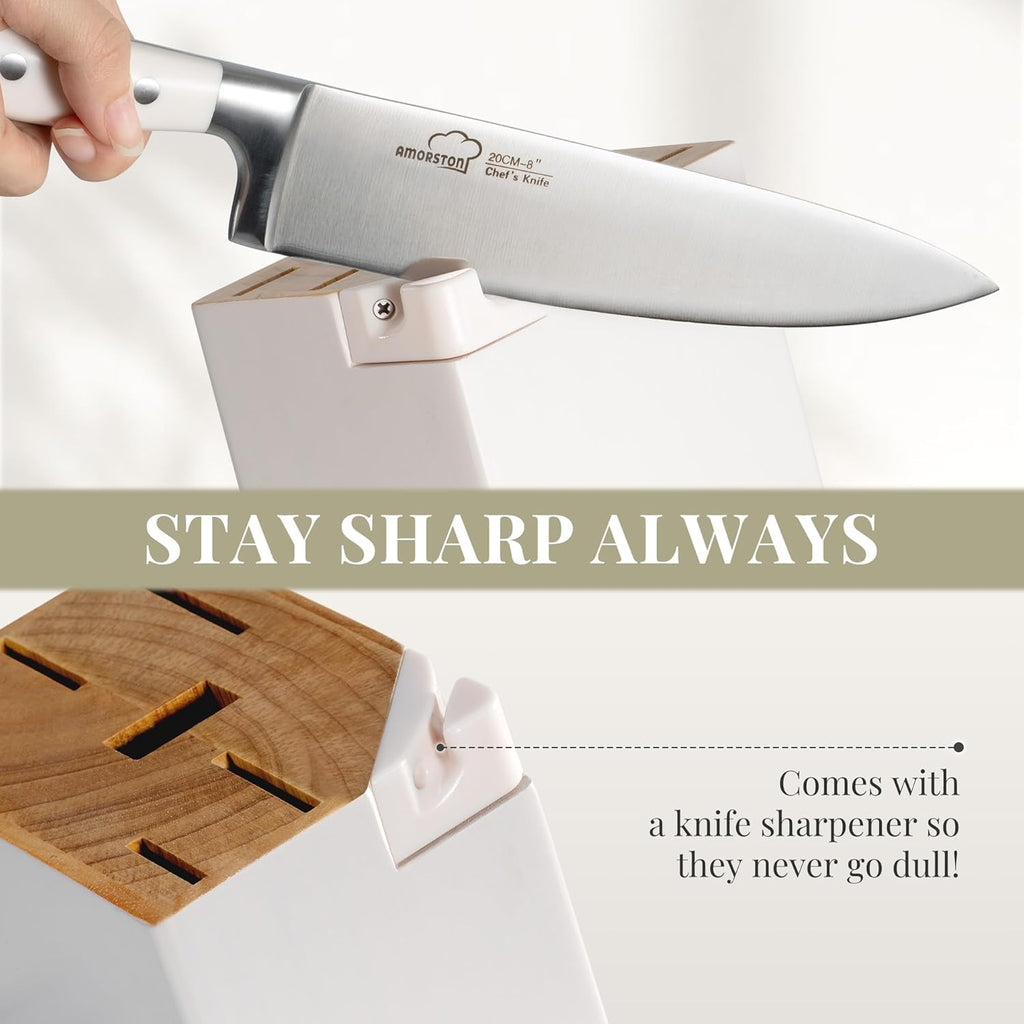 Knife Set, Kitchen Knives Set with Block and Sharpener 14 Pcs Full Tang Knives German Stainless 