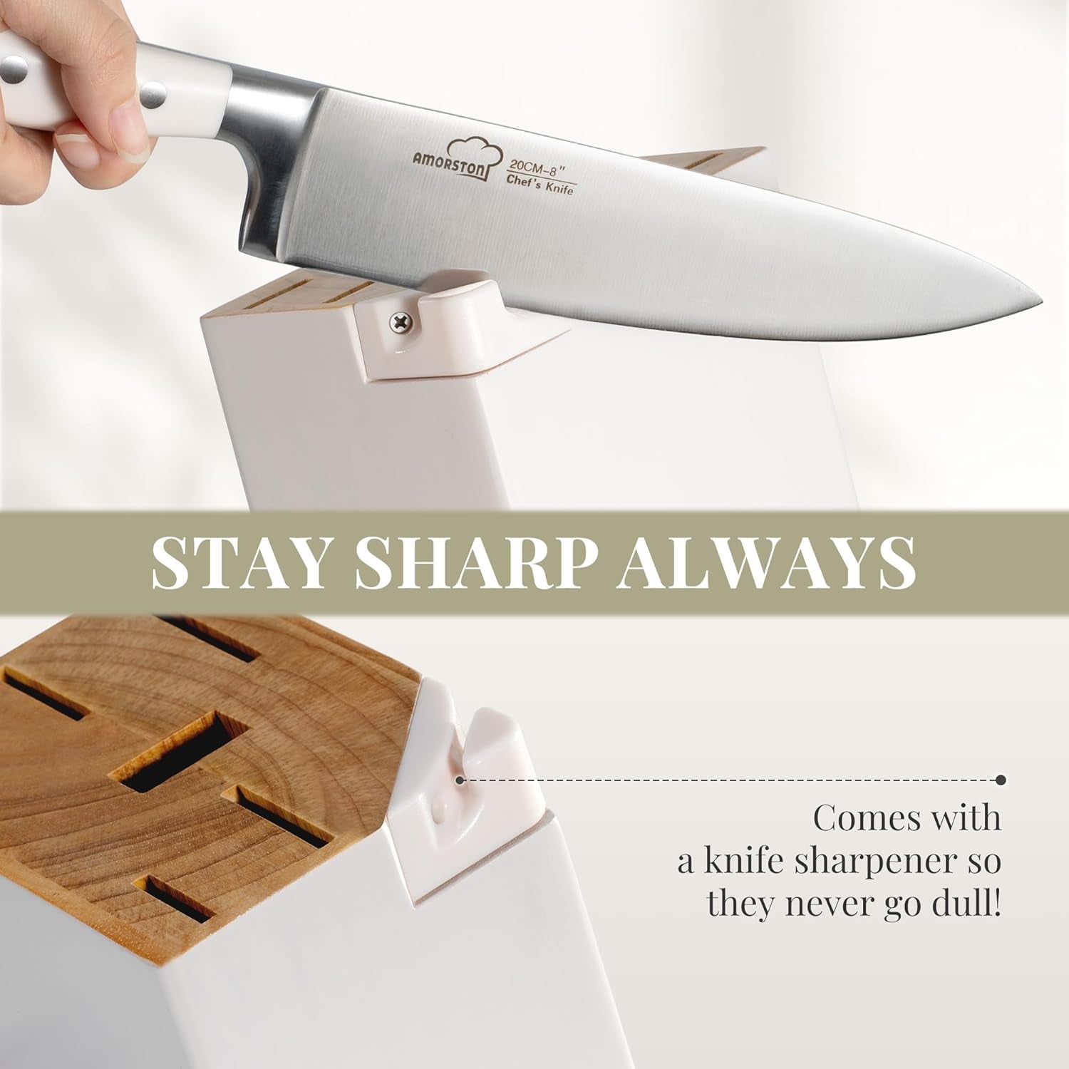 Knife Set, Kitchen Knives Set with Block and Sharpener 14 Pcs Full Tang Knives German Stainless 