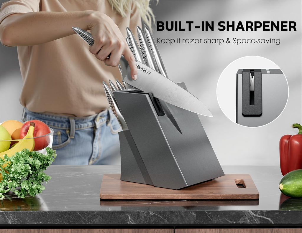 Premium Knife Set 15 PCS Stainless Steel Knife Set with Built-In Sharpener