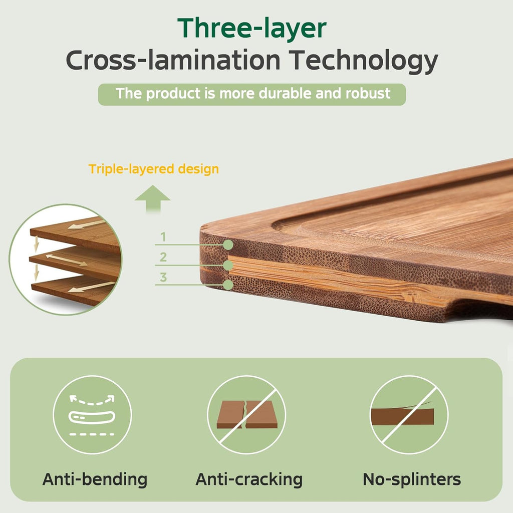 Premium Bamboo Wood Cutting Board with Wood Storage Stand