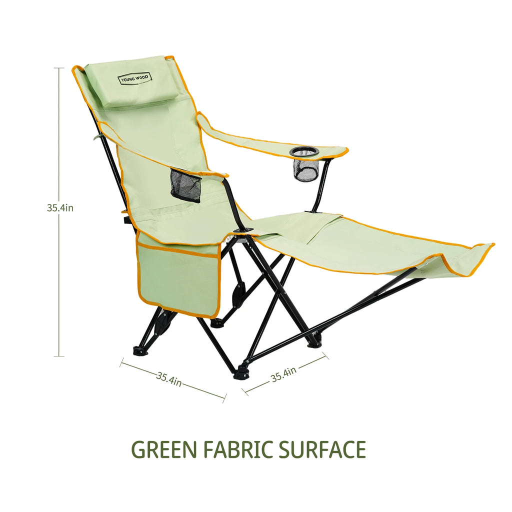 YOUNG WOOD 2-In-1 Reclining Camping Chair with Footrest, Foldable Outdoor Lounge Chair with Cup Holder & Headrest, Portable