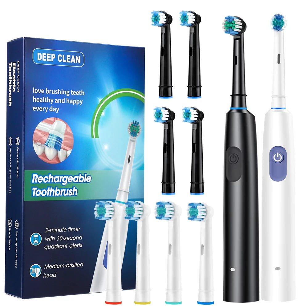 Smart Rotary Electric Toothbrush 5 Mode Oral Teeth Whitening Cleaning Timer Electric Teethbrush with 4 Teethbrush Heads