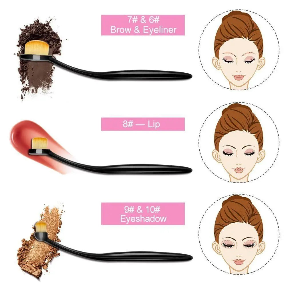 10-Piece Oval Makeup Brush Set: Professional Foundation, Contour, Concealer, Eyeliner, and Blending Tools for Women - Ideal Gift