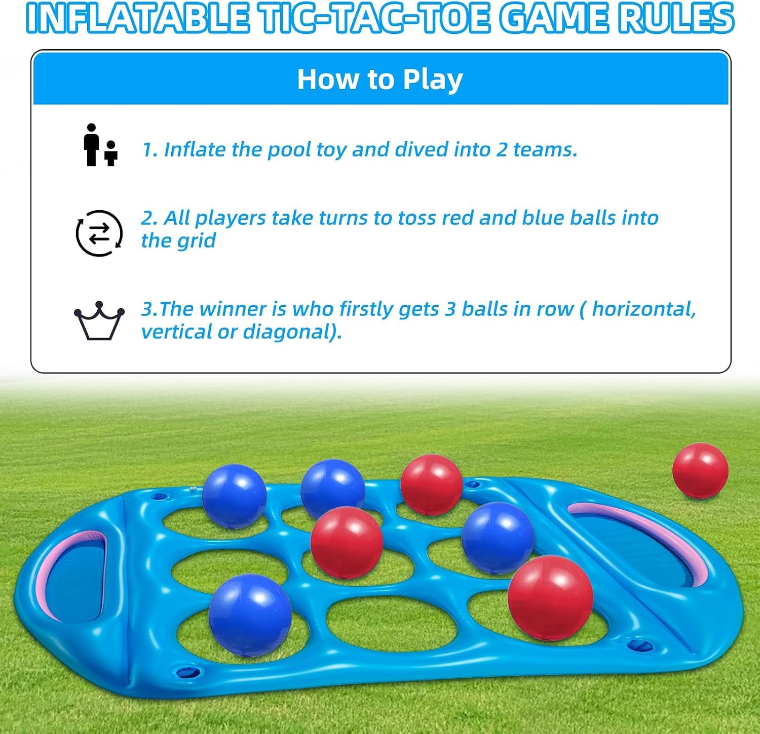 Tic Tac Toe Pool Toys Game Set: Giant Floating Board Set with 12 Balls & Cup Holders
