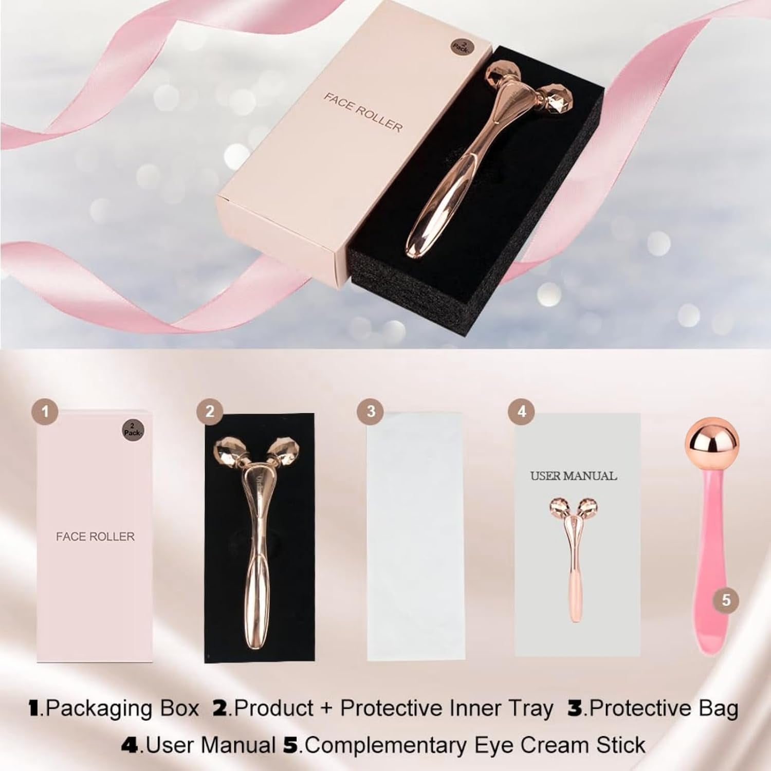 3D Face Roller Metal Facial Massage Tool and Eye Skin Care Kit