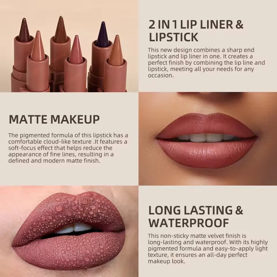 Lipstick Pen Twist up Lip Liner Multipurpose Powder Blusher Velvet Matte Waterproof Lip Contour Non Stick Cup Lip Rouge Makeup