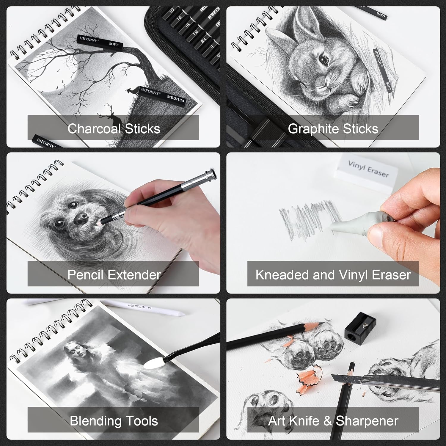 42 PCS Drawing Set, Sketching Kit with Graphite & Charcoal Pencils