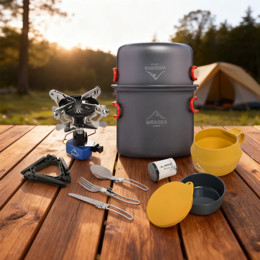 Camping Gas Stove Tableware Set Portable Gear Tourist Gadgets Kitchen Stuff Cooking Survival Camper Accessories Supplies