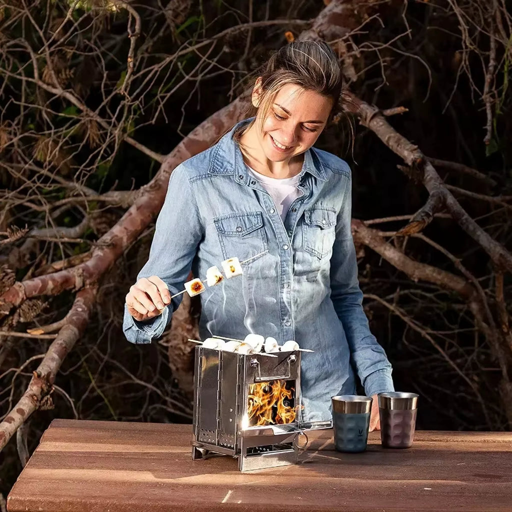Stainless Steel Wood-Burning Stove Lightweight Compact Camping Stove Portable Folding Wood Stove for Outdoor Camping Hiking