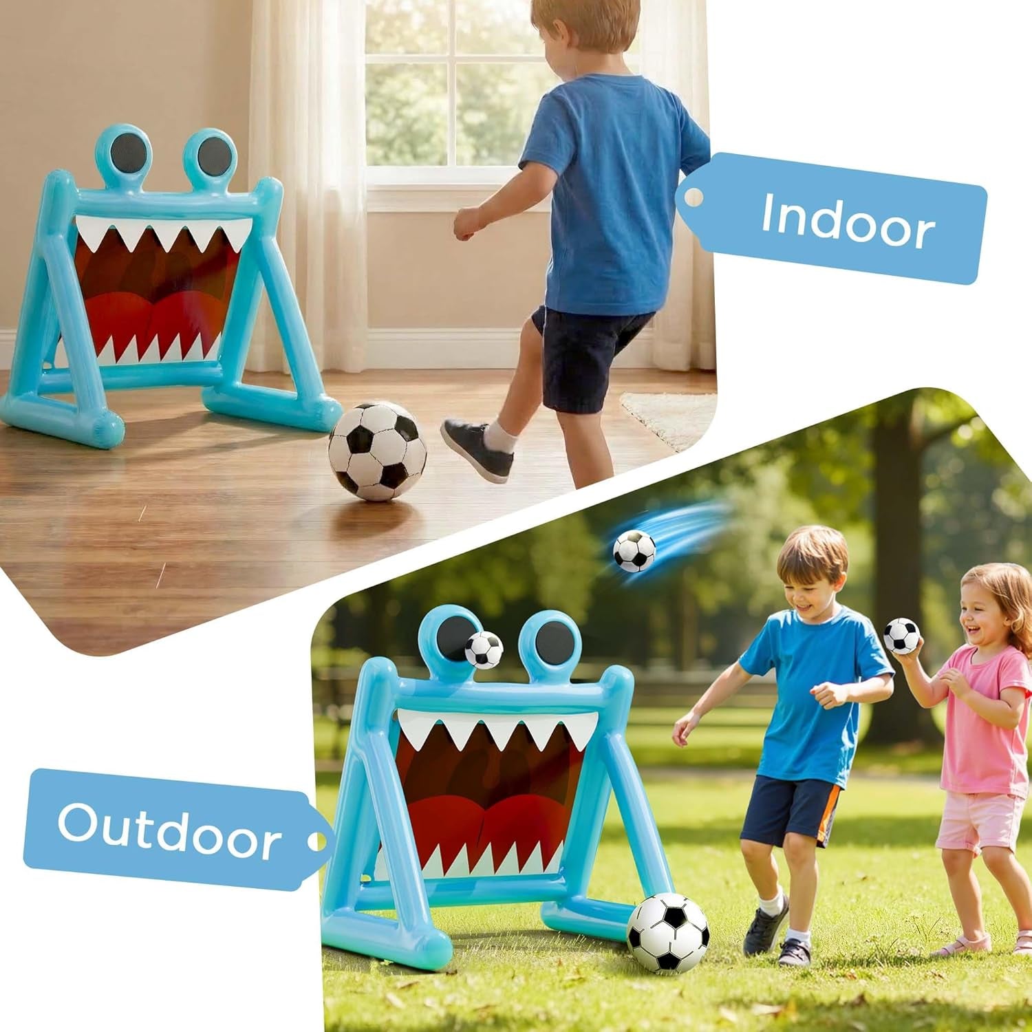 Kids Soccer Pool Toy, Inflatable Soccer Goal W/Balls