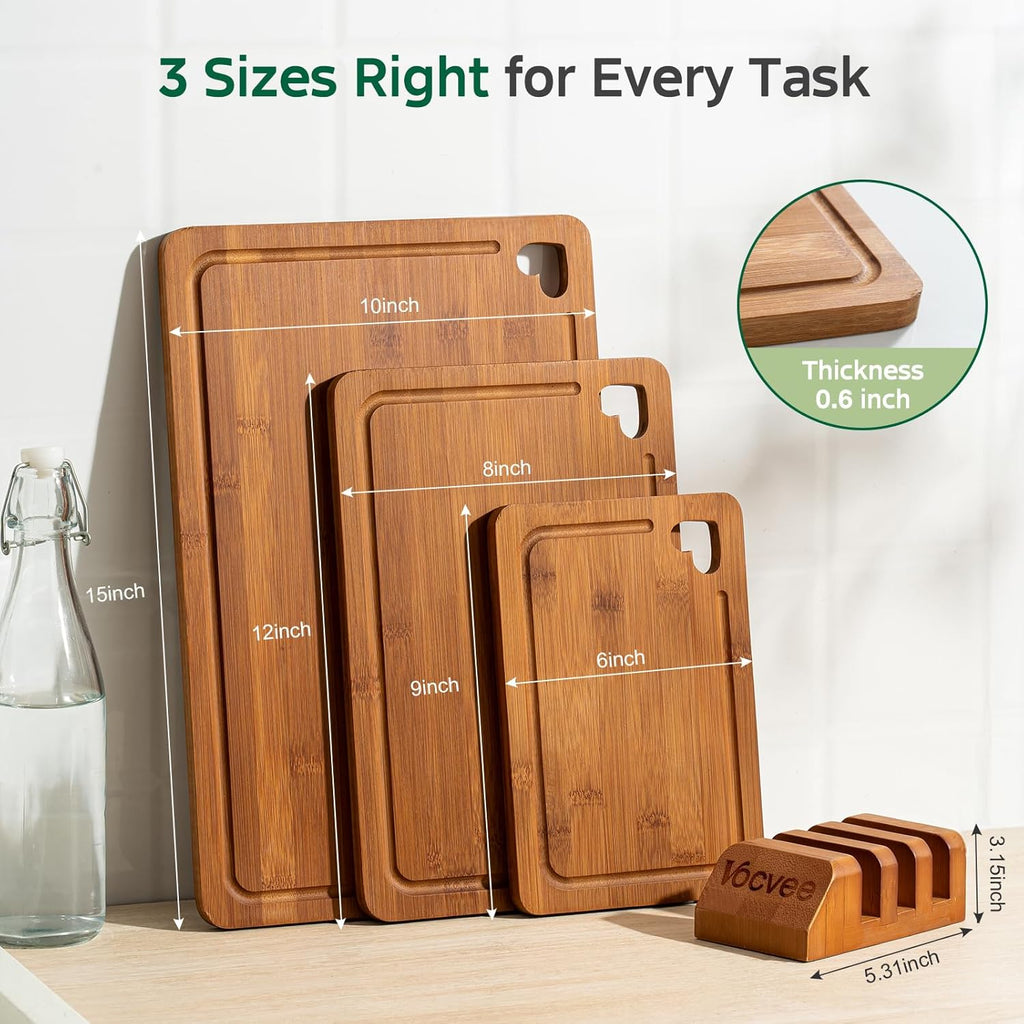 Premium Bamboo Wood Cutting Board with Wood Storage Stand