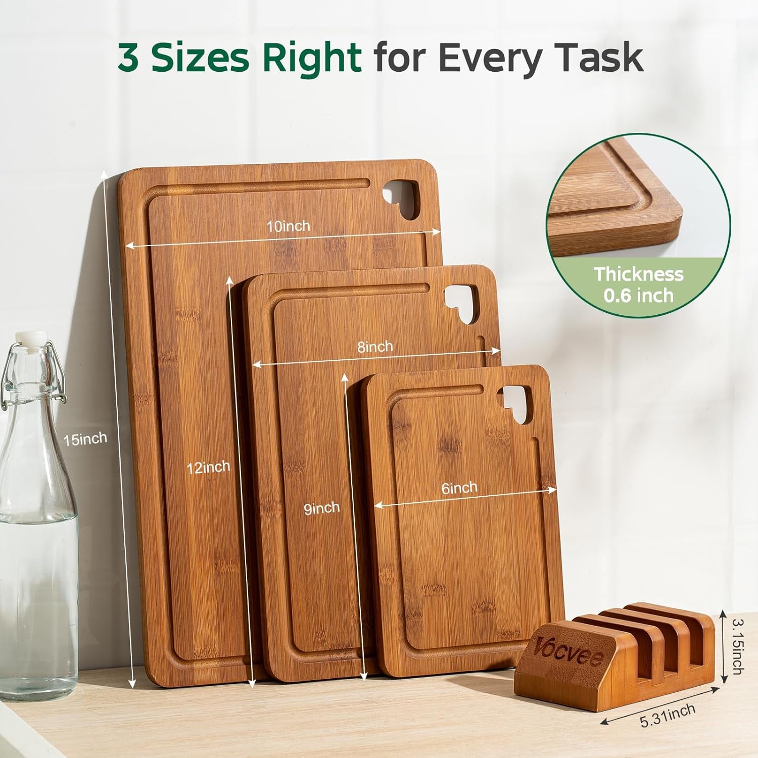 Premium Bamboo Wood Cutting Board with Wood Storage Stand