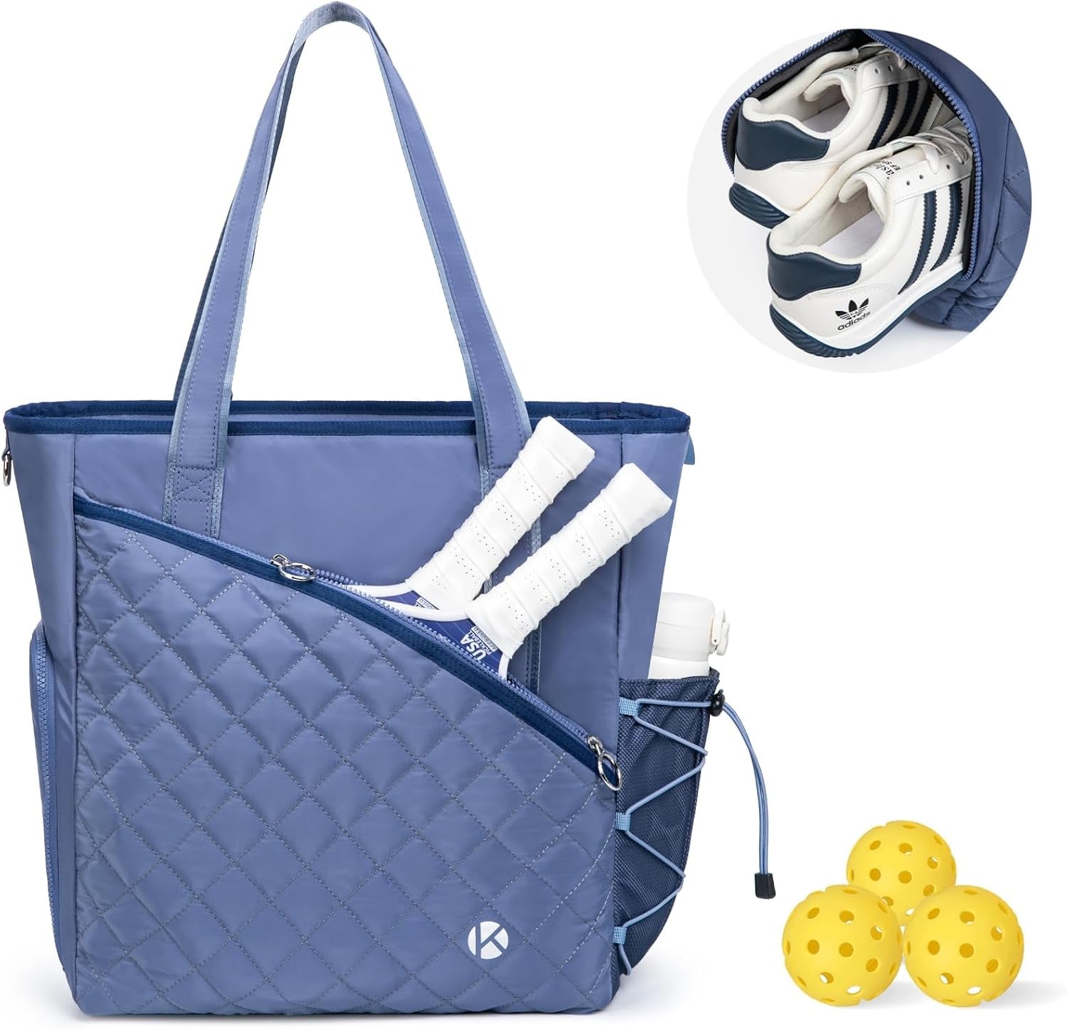Premium Pickleball Tote Bag for Women with Fence Hook, Quilted Pickleball Bag Holds 3-4 Paddles 