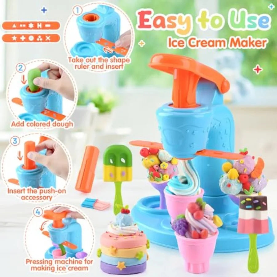 Color Dough Set Kitchen Creations with Ice Cream/Cake/Noodle/Hamburger Maker Mache, Arts Crafts Play Food Toys Tools Kit for Bo