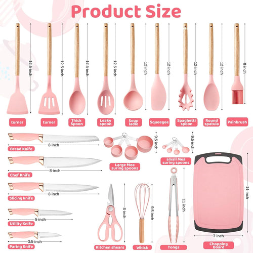 37 PCS Kitchen Utensils Set, Silicone Cooking Utensils Set with Knife Set and Holder