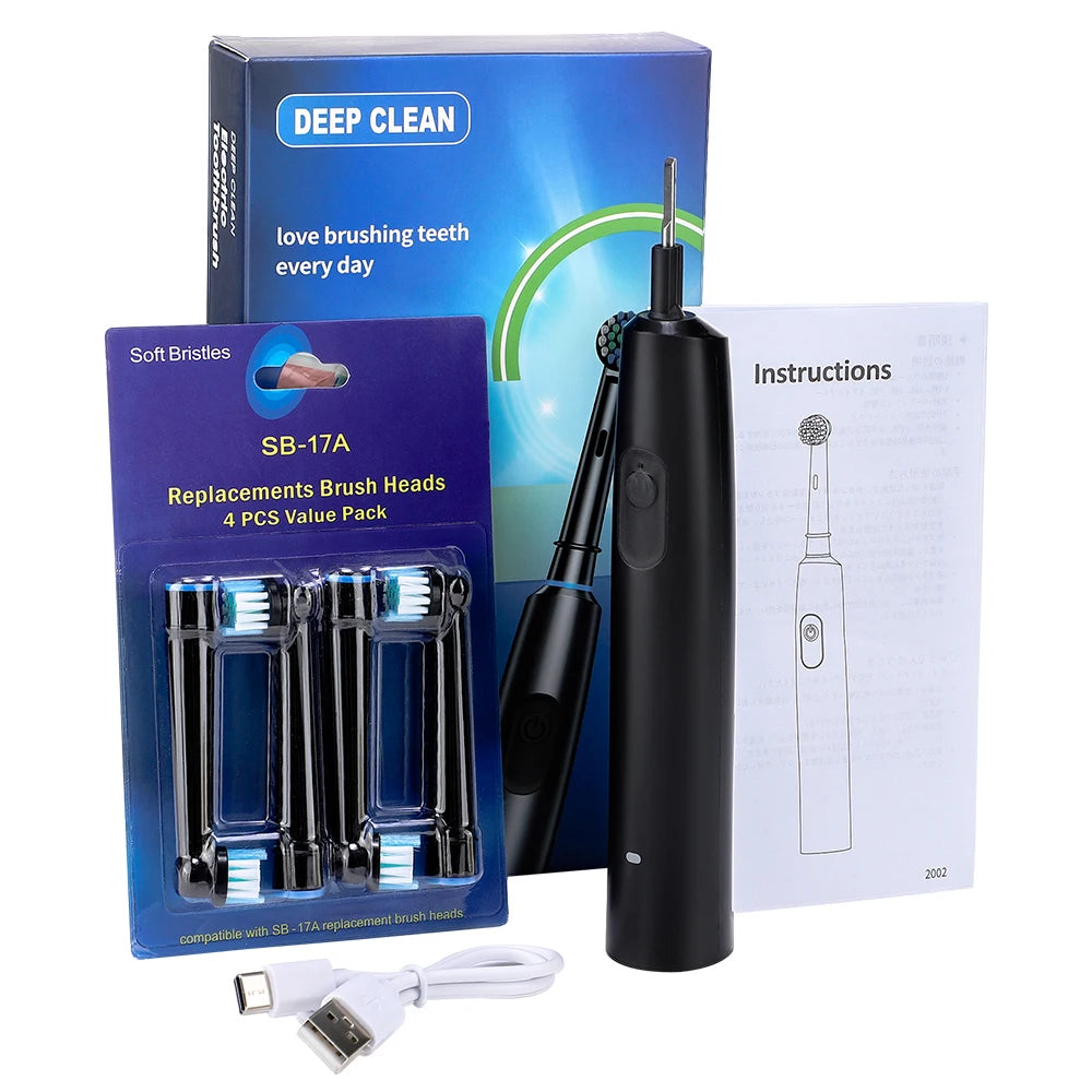 Smart Rotary Electric Toothbrush 5 Mode Oral Teeth Whitening Cleaning Timer Electric Teethbrush with 4 Teethbrush Heads