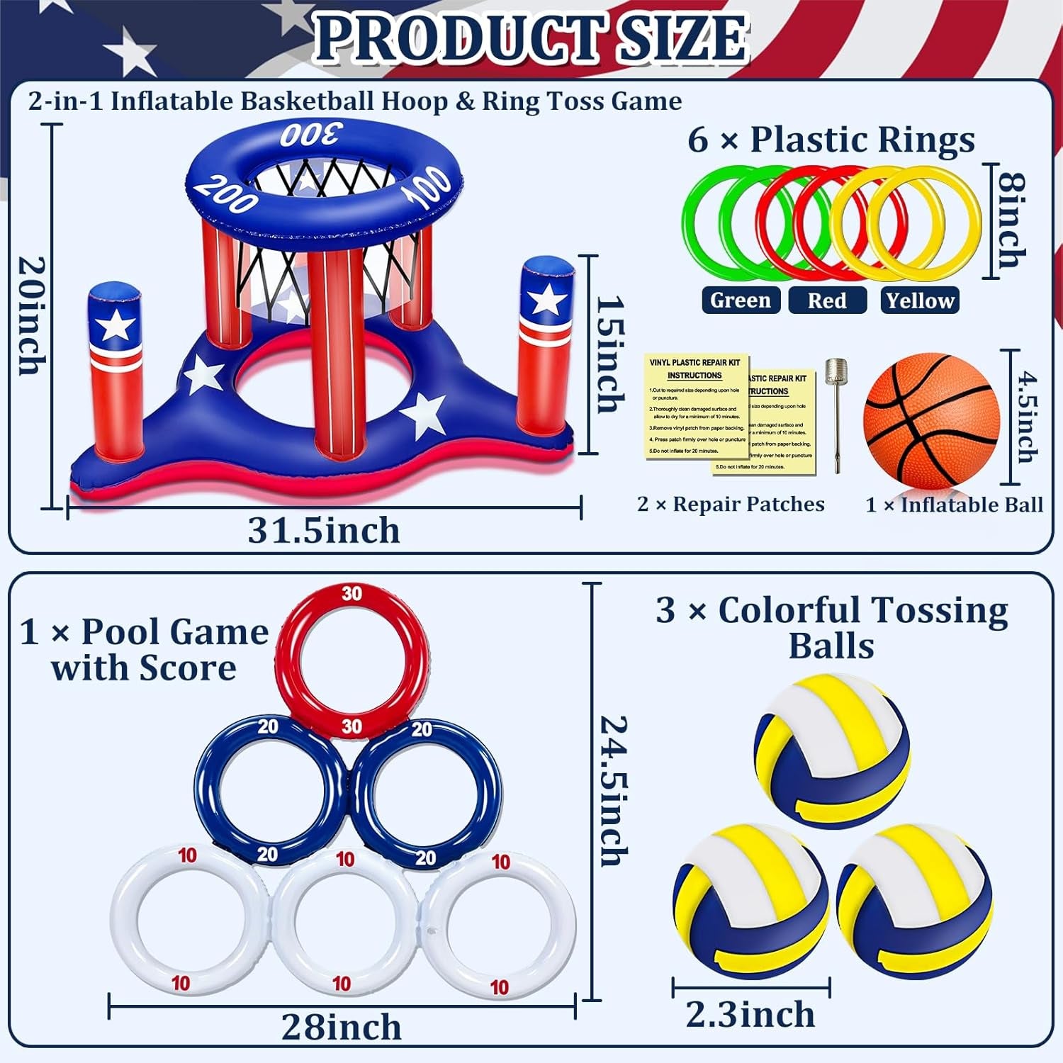 American Flag Pool Toys Games Set