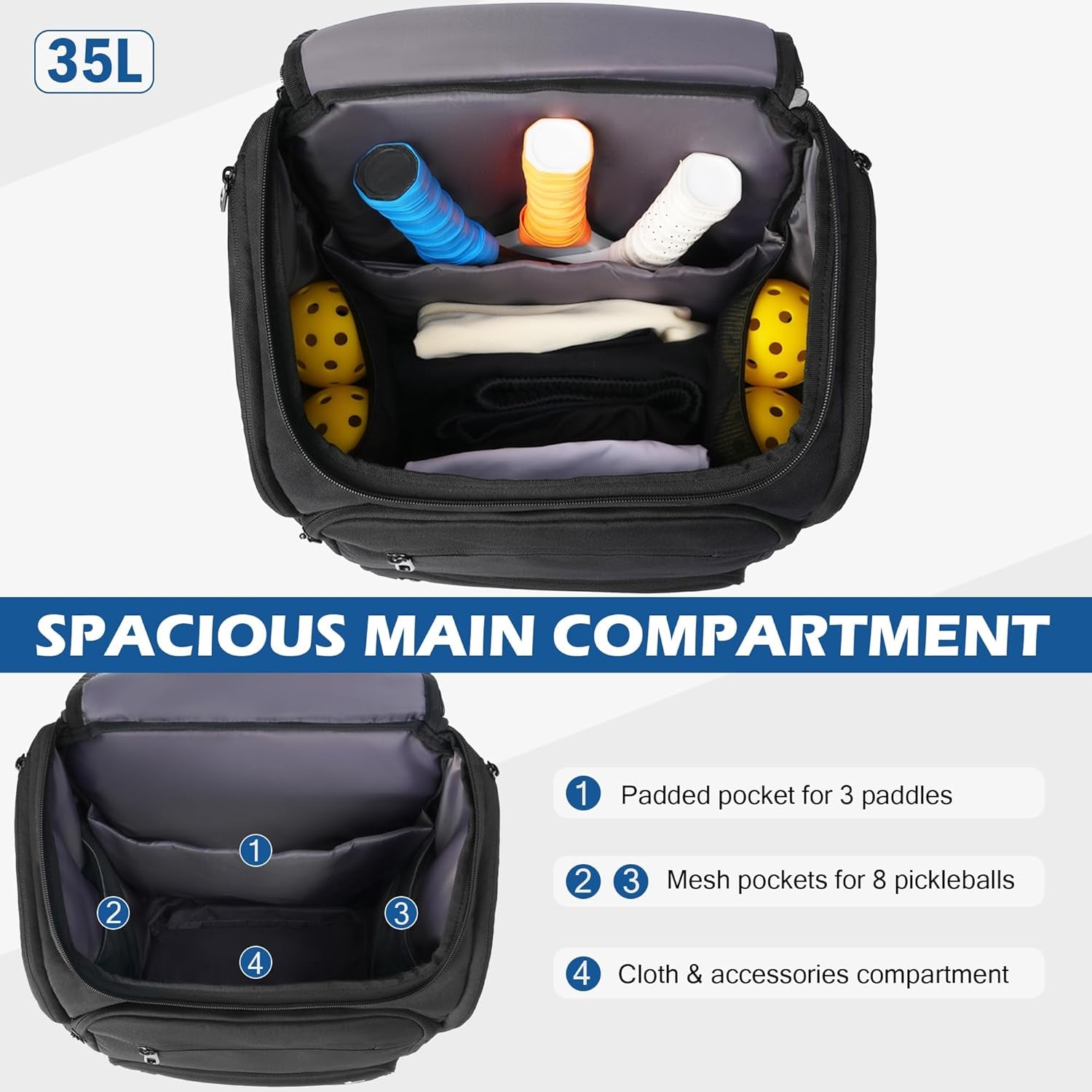 Premium Pickleball Bag Backpack Fits 4+ Paddles 