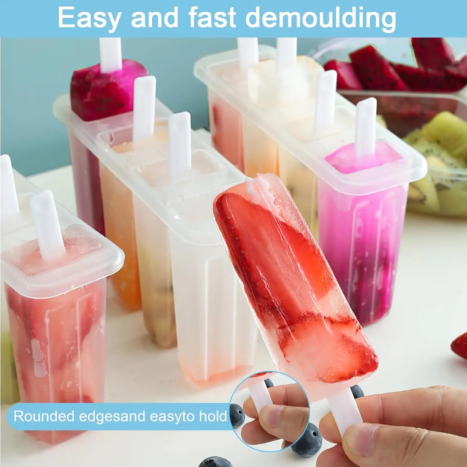 2 Pcs 4 Cavity Popsicle Mold for Homemade Ice Cream and Frozen Treats, Food-Grade Ice Pop Maker with Sticks, Easy Release Design